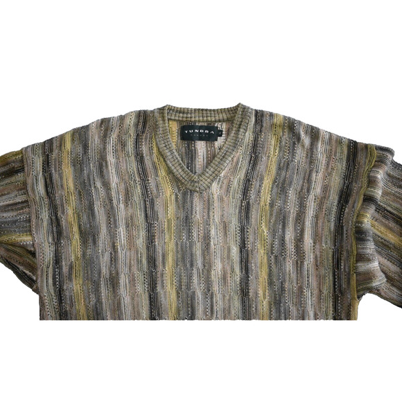 A8 Auth TUNDRA Coogi Style Cotton Knit Multicolor V Neck Pullover Sweater Sz XL - Picture 3 of 6